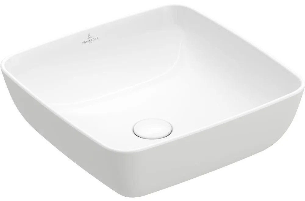 VILLEROY & BOCH Artis štvorcové umývadlo na dosku bez otvoru, bez prepadu, 410 x 410 mm, biela alpská, s povrchom CeramicPlus, 417841R1