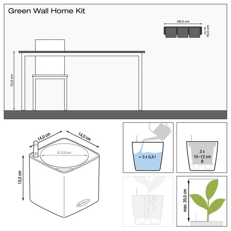 Lechuza magnetický držiak na zelenú stenu - súprava 3 ks kvetináčov Cube green wall home kit color All inclusive set biela lesklá 14x14x14cm