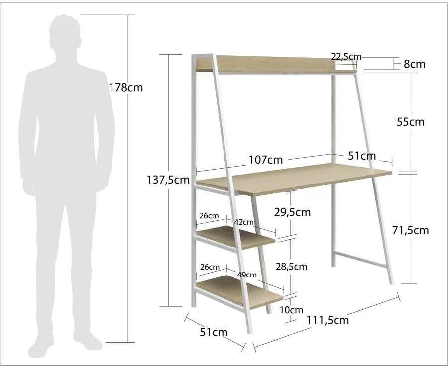 Pracovný stôl nástenný s doskou v dubovom dekore 51x111 cm Bushwick – Novogratz