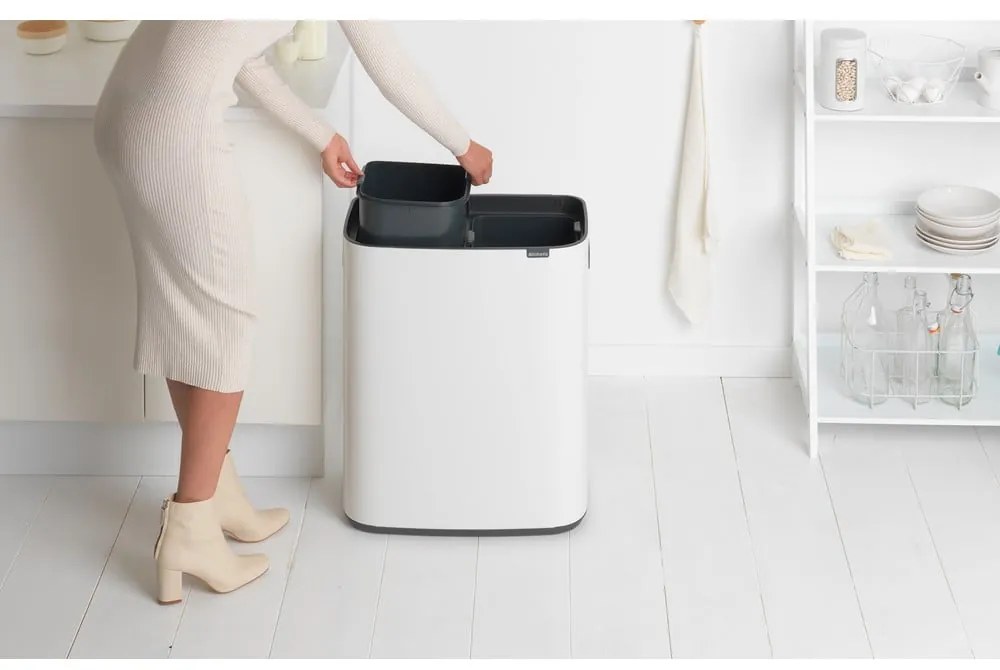 Biely dotykový oceľový odpadkový kôš na triedený odpad 60 l Bo Touch Bin – Brabantia