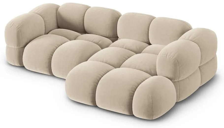 Béžová zamatová rohová pohovka (pravý roh/s leňoškou) Loretto – Cosmopolitan Design