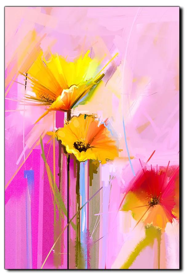 Obraz na plátne - Abstraktná maľba, jarné kvety reprodukcia - obdĺžnik 7269A (90x60 cm  )