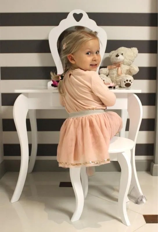 Detský toaletný stolík na maľovanie v bielej farbe