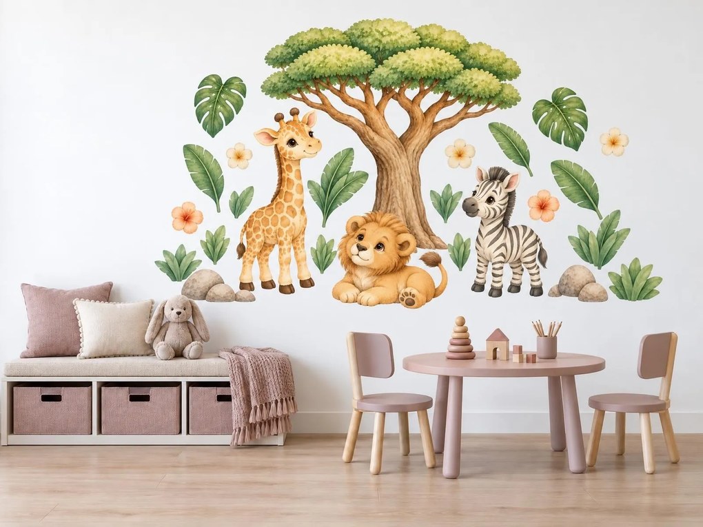 Safari zvířátka pod akácií arch 50 x 100 cm