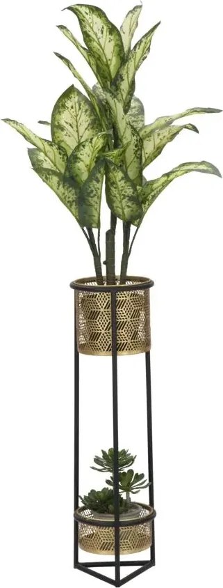 Dvojúrovňový kvetinový stojan Doppio čierno-zlatý