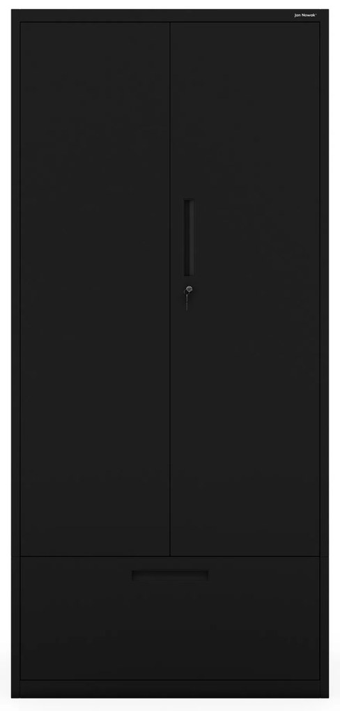 Kovová skriňa MEGAN – čierna, zásuvka na dokumenty, 195 cm