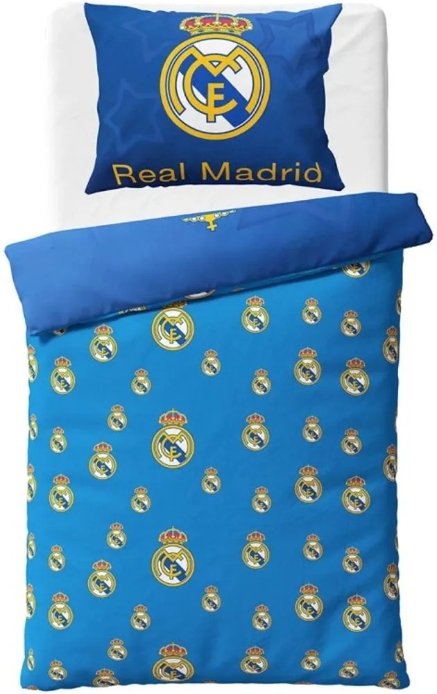 Bavlnené posteľné obliečky FC Real Madrid - motív Blue Stars - 100% bavlna Renforcé - 70x90 cm + 140x200 cm