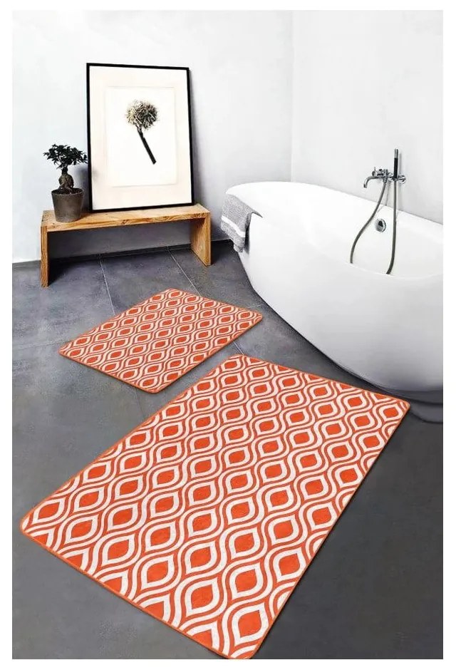 Oranžové zamatové kúpeľňové predložky v súprave 2 ks 60x100 cm – Mila Home