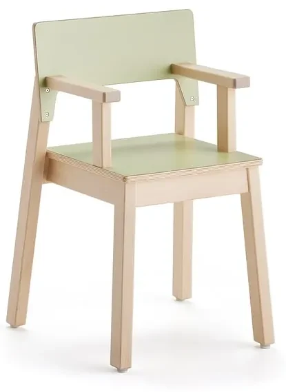 Detská stolička LOVE s opierkami rúk, V 380 mm, breza, laminát - zelená