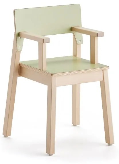 Detská stolička LOVE s opierkami rúk, V 380 mm, breza, laminát - zelená