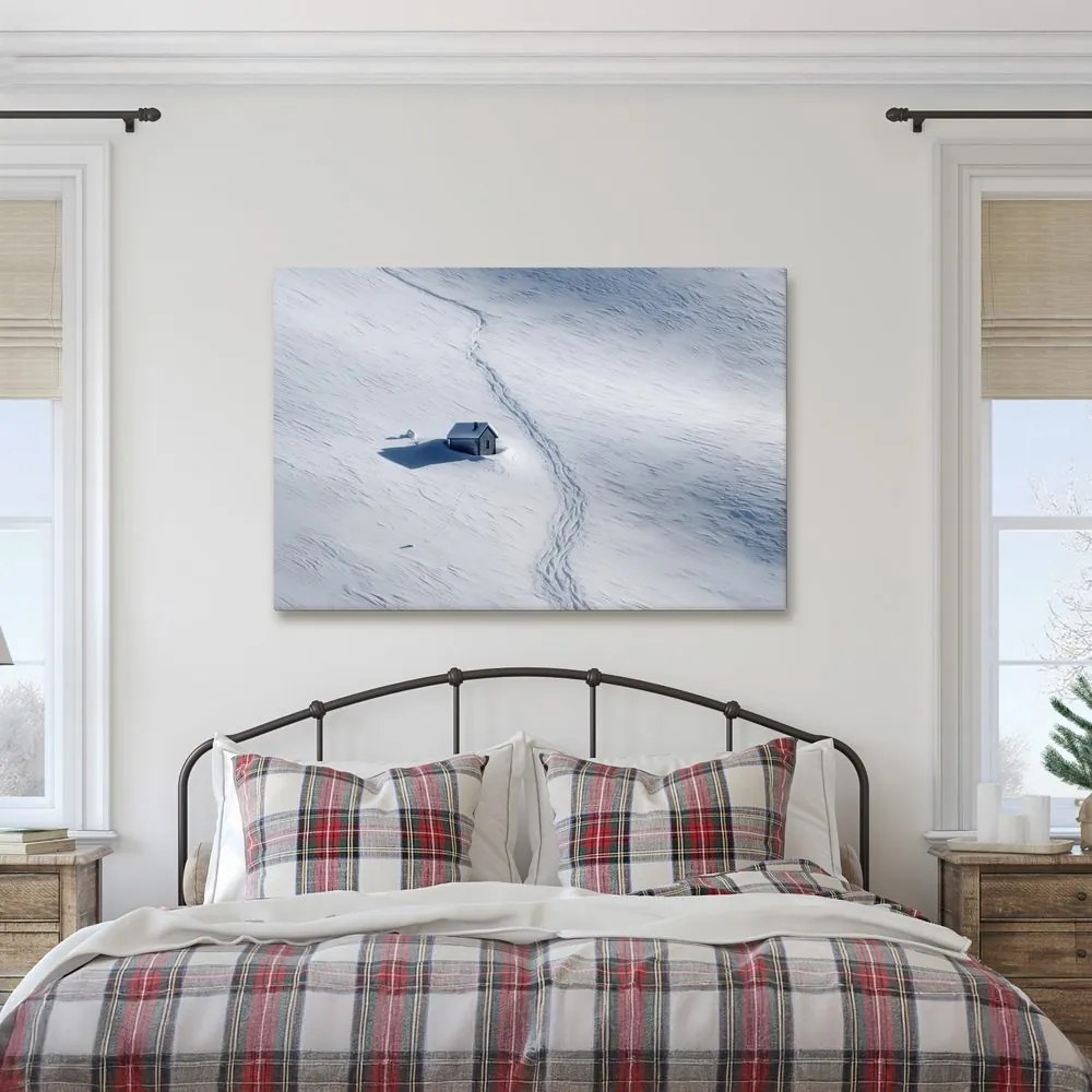 Obraz zasnežená krajina s chalúpkou