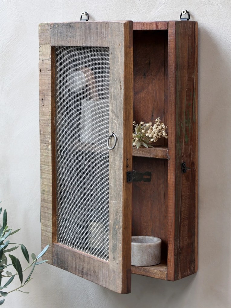 Retro nástenná drevená skrinka s dvierkami Grimaud Unique - 29*10*47cm