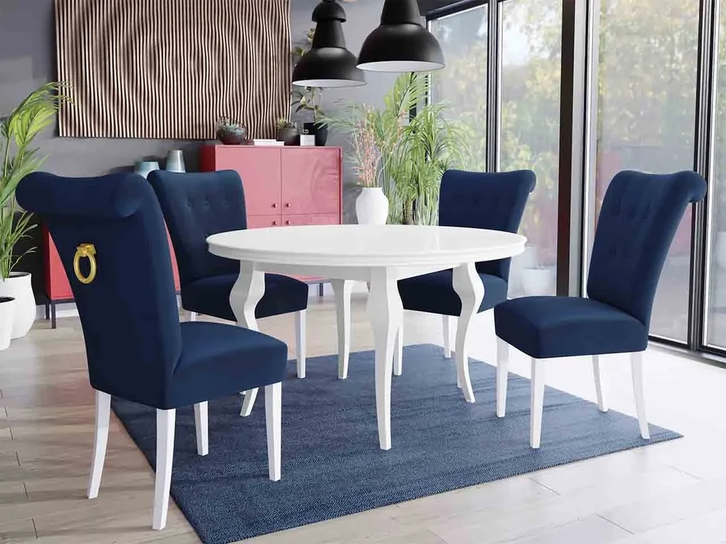 Stôl Julia FI 120 so 4 stoličkami ST65, Farby: biela, Farby: zlatý, Farby:: biely lesk, Potah: Magic Velvet 2225