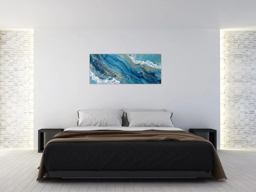 Obraz - Bledomodrý mramor so zlatom II. (120x50 cm)