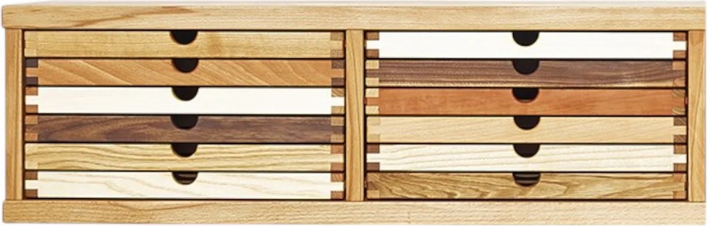 Závesný kabinet na stenu s 12 zásuvkami SIXtematic A4, 82×31×25 cm Dub