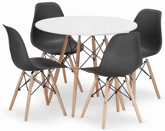 Jedálenský stôl TODI biely 90 cm so štyrmi stoličkami OSAKA čierne
