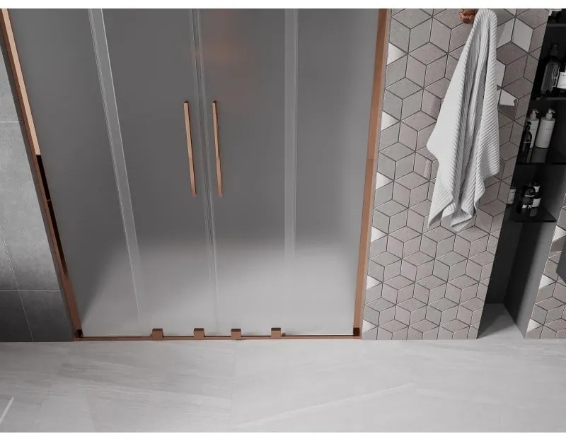 Mexen Velar L Duo, posuvné sprchové dvere do otvoru 150 cm, 8mm sklo námraza, ružové zlato, 871-150-003-32-60