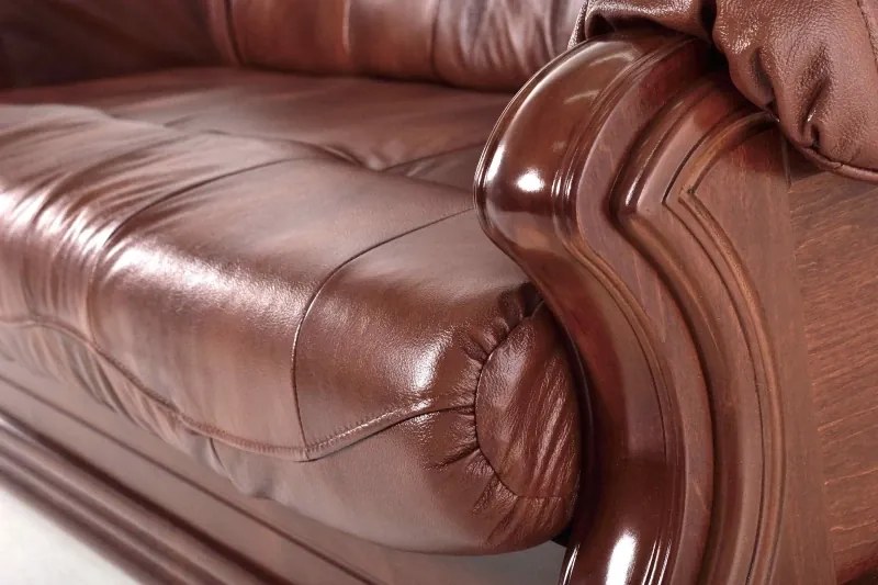 Kožená rozkladacia pohovka Baron 3R, biela / wenge (k1 / 8)