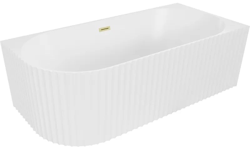Mexen Gia, voľne stojaca rohová vaňa, drážkovaná, pravá, 170 x 80 cm, biela matná, zlatý matný prepad, 52701708001P-55