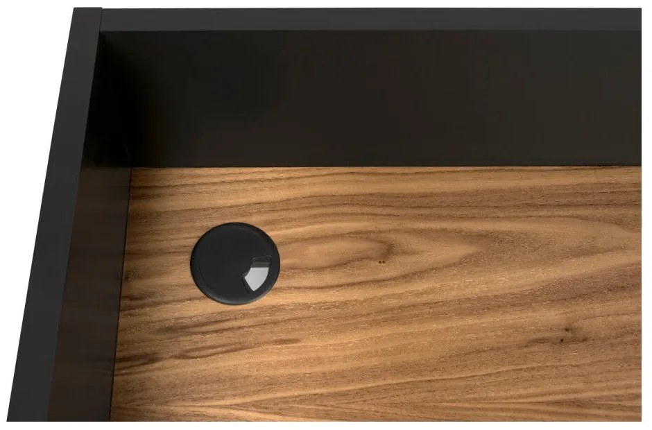 Čierny pracovný stôl s detailmi v dekore orechového dreva TemaHome Volga