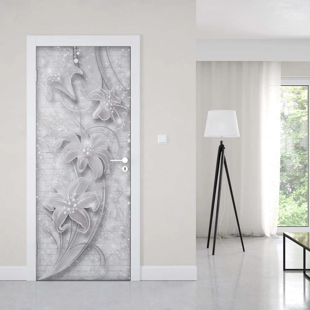 GLIX Fototapeta na dvere - 3D Ornamental Floral Design Grey And White