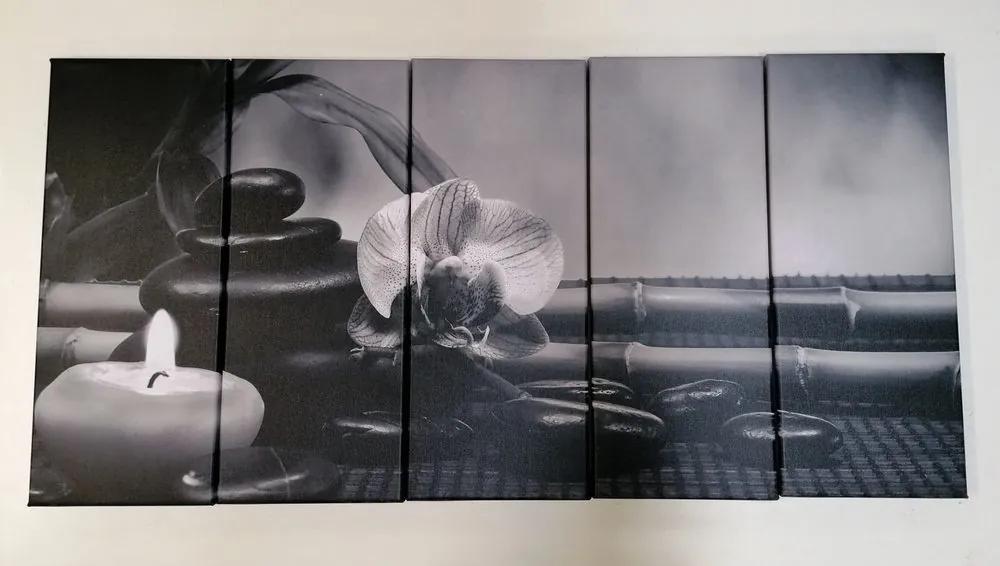 5-dielny obraz Feng Shui zátišie v čiernobielom prevedení - 100x50