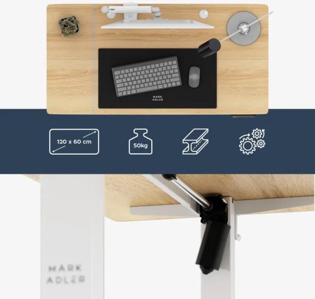 Elektrický výškovo nastaviteľný stôl Mark Adler Leader 6.9 Dub Craft / biely