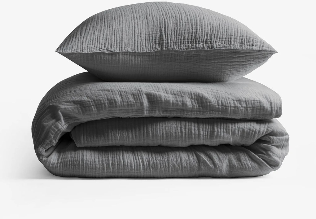 Goldea mušelínové posteľné obliečky – antracitové 200 x 200 a 2ks 70 x 90 cm