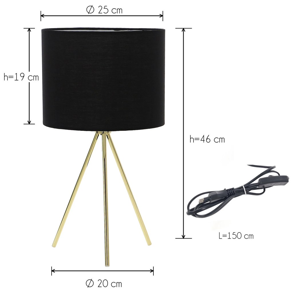 Dekorstudio Stolná lampa TRIPOD zlatá s čiernym tienidlom 46cm