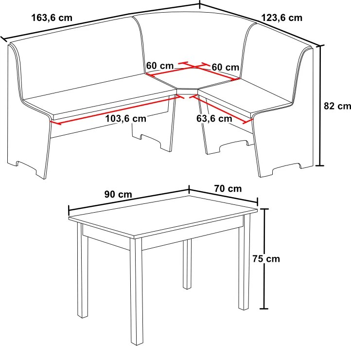 Nabytekmorava Rohová lavica so stolom farba lamina: biela 113, čalúnenie vo farbe: Mega 13 V3 šedá