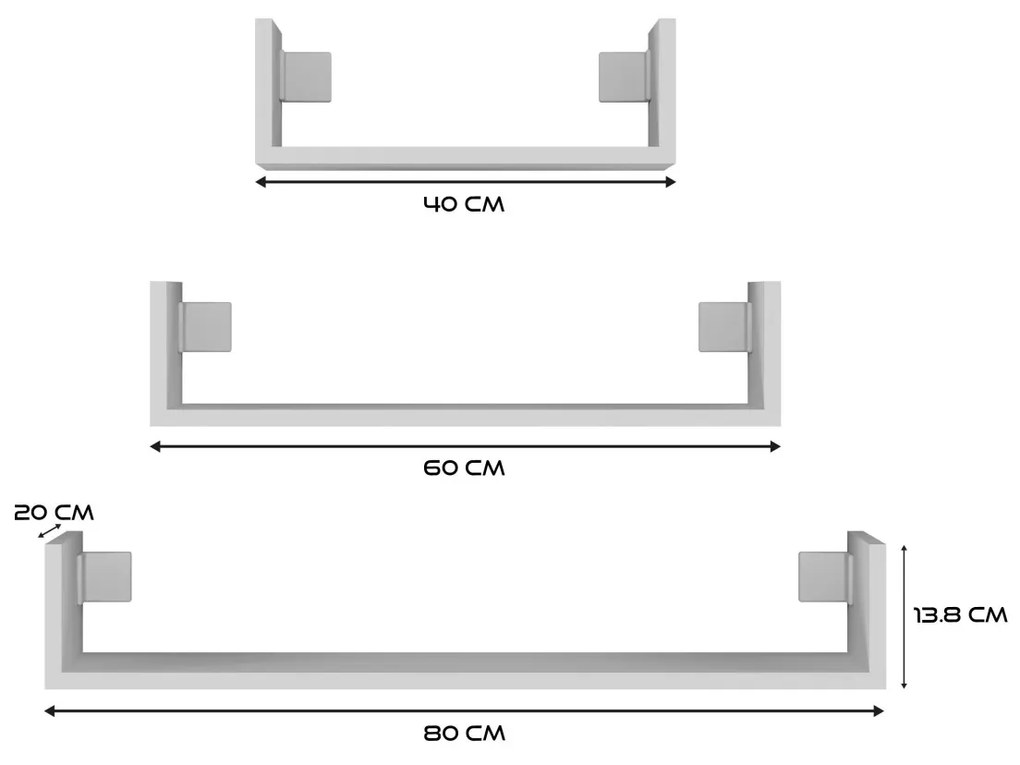 Nástenná polica MOBI biela - 3 kusy