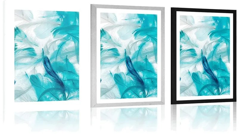 Plagát s paspartou zelené pierka - 30x45 silver