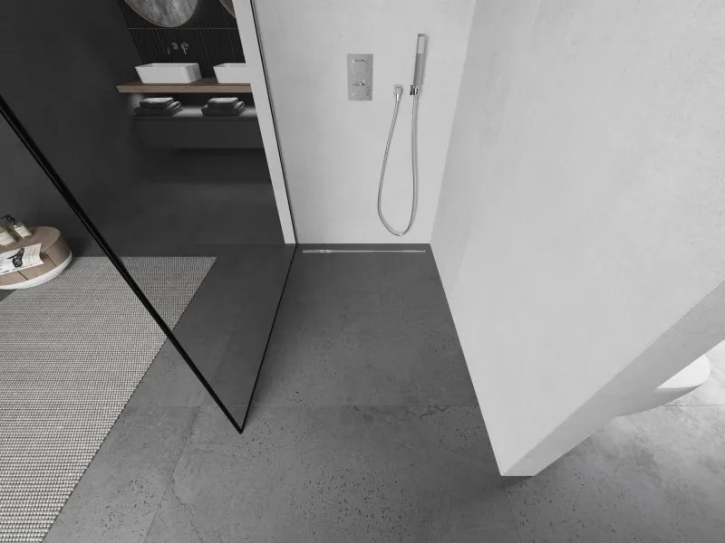 Mexen Kioto L, sprchová zástena Walk-In 110 x 200 cm, 8mm číre sklo čierny vzor, chrómový profil, 800-110-103-01-70