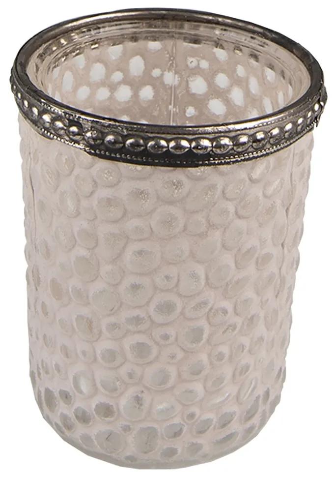 Béžový sklenený svietnik na čajovú sviečku s ozdobným okrajom - Ø 9*10 cm