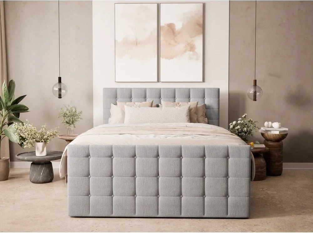 Sivá boxspring posteľ s úložným priestorom 160x200 cm Tasca – Maison de Rêve