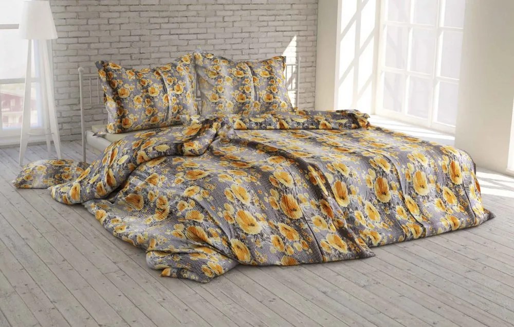 Polášek Krepové obliečky Drobné kvietky - Žltá / šedá | 140 x 200 cm / 70 x 90 cm