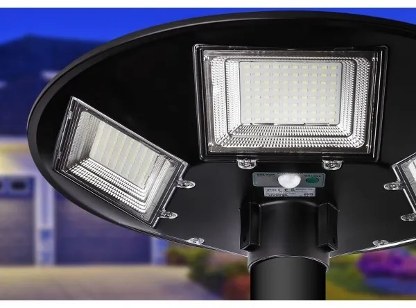 LED solárna pouličná lampa so snímačom, 22 W, 6 V, 6500 K, IP65, čierna, s diaľkovým ovládaním