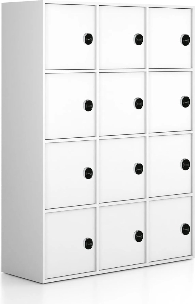 Kancelárska skriňa FRAME, 12x dvere, 1299 x 450 x 1735 mm, RFID zámok, biela