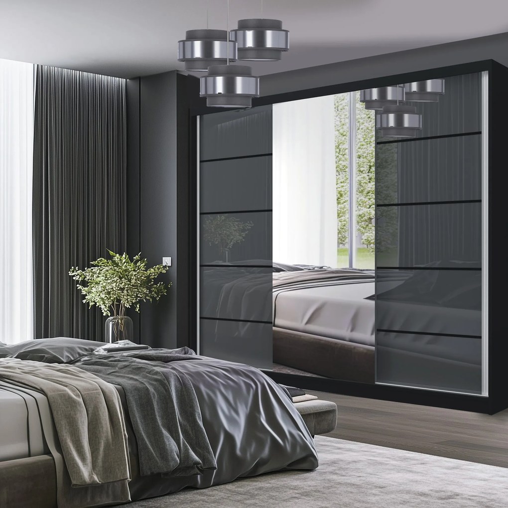 Šatníková skriňa SERENITY 232 cm šedý lesk MGB SERENITY SZP8/0/B/S/0/HIAL