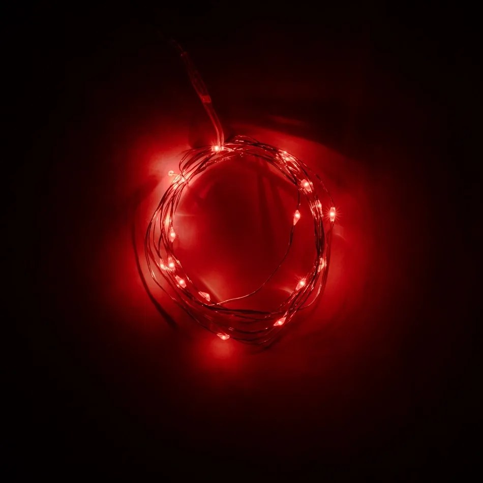 DECOLED LED světelný řetěz na baterie, červená, 20 diod, 2,3 m