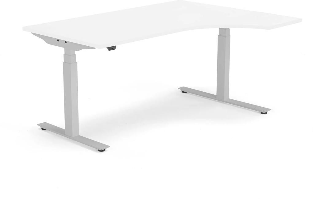Výškovo nastaviteľný stôl Modulus, ergonomický 1600x1200 mm, strieb./biela