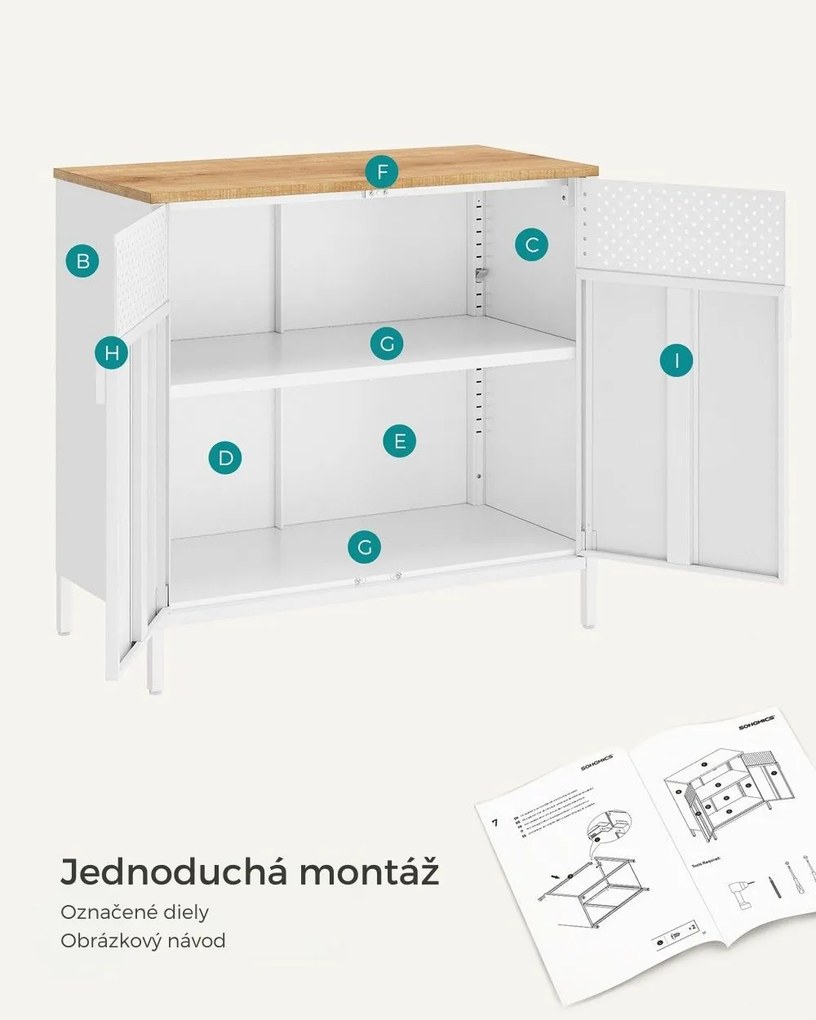 Kovová úložná skrinka BRIX, 76x80x40cm, hnedá/biela SongmicsHome