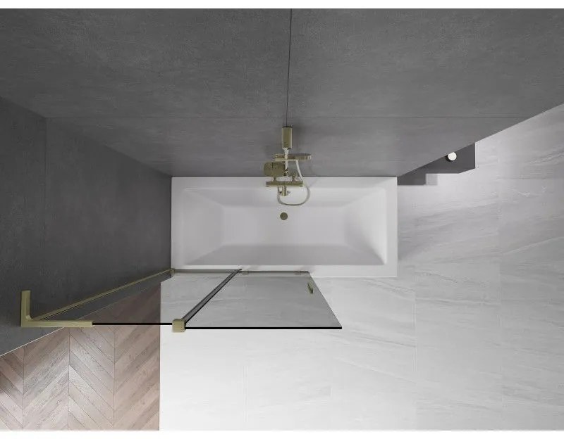 Mexen Velar L, 2-krídlová posuvná vaňová zástena 110 x 150 cm, 8mm šedé sklo, zlatá matná, 896-110-003-41-55