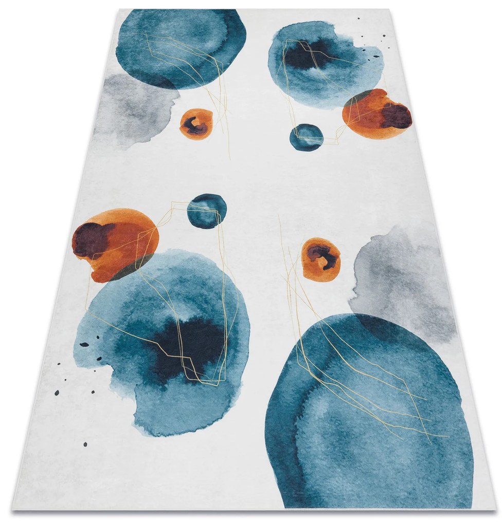 Koberec ANDRE Abstrakt 1112 - prateľný, protišmykový - bielo/ modrý