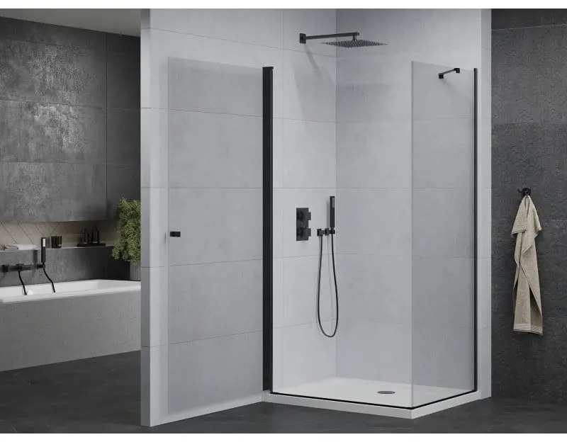 Mexen Pretoria, sprchovací kút 70 (dvere) x 110 (stena) cm, 6mm číre sklo, čierny profil + biela sprchová vanička, 852-070-110-70-00-4010B