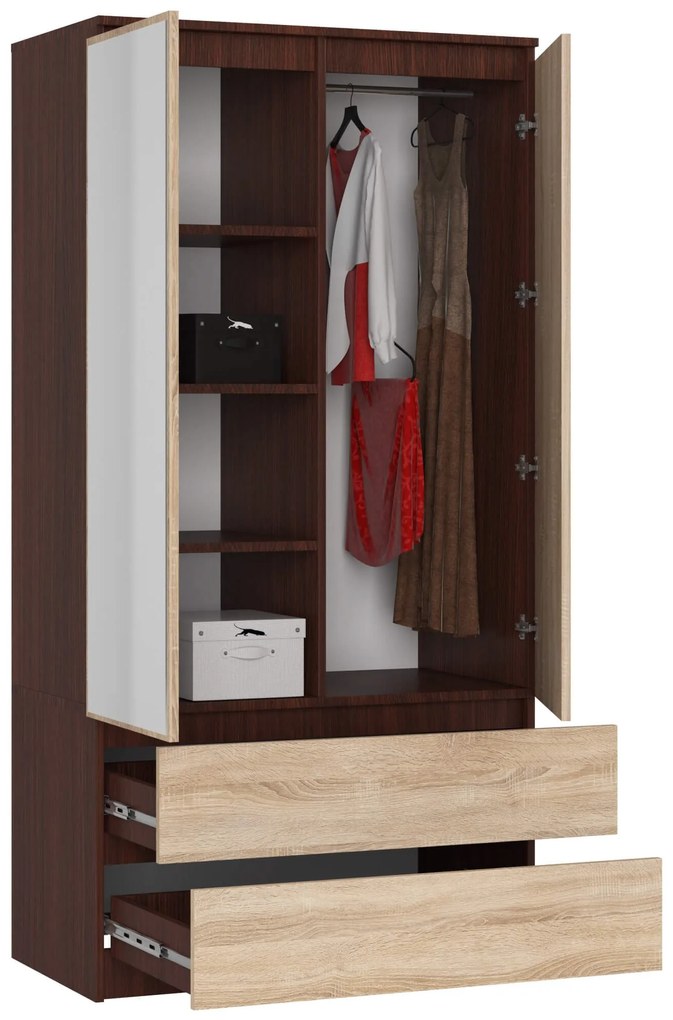 Šatníková skriňa Star so zrkadlom 90 cm wenge/dub sonoma