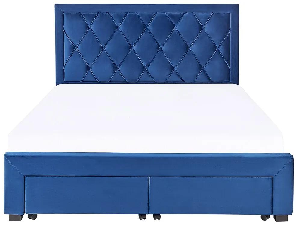 Zamatová posteľ s úložným priestorom 160 x 200 cm modrá LIEVIN Beliani