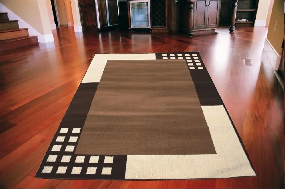 Kusový koberec PP Štvorce hnedý, Velikosti 140x200cm