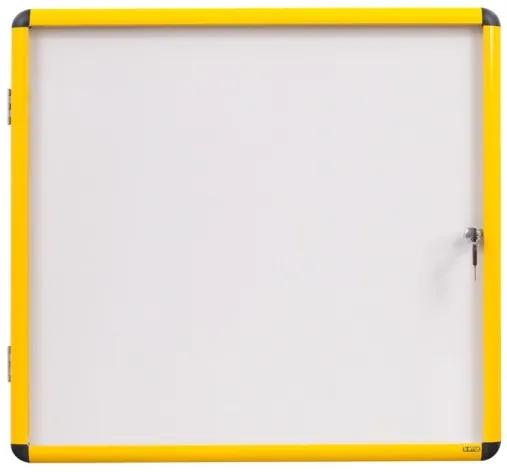 Bi-Office Vnútorná vitrína s bielym magnetickým povrchom, žltý rám, 720 x 674 mm (6xA4)