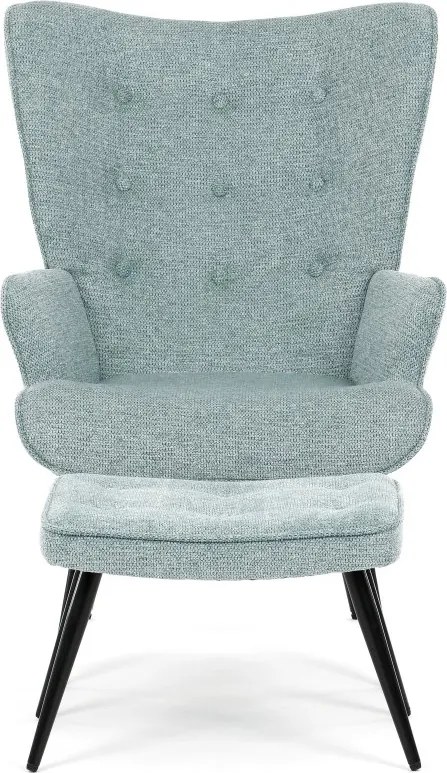 Relaxačné kreslo ušiak s taburetom ROYAL II — kov, látka, modrá